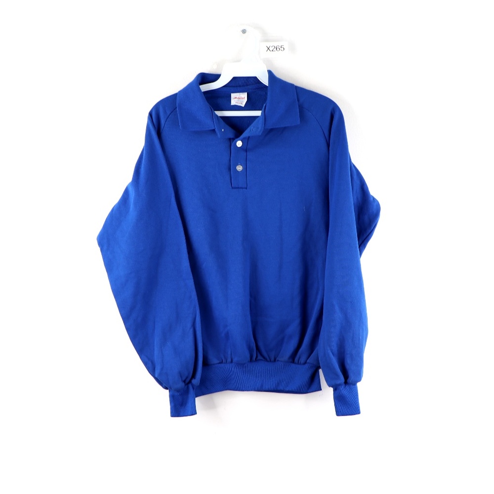 Vintage 80s Streetwear Collared Sweatshirt Blue